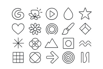 Vector illustration icons featuring various shapes and symbols in a clean, minimalist design suitable for digital graphics and branding use