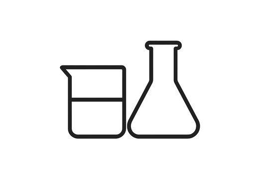 Laboratory glassware icon featuring a beaker and a flask in a simple vector design