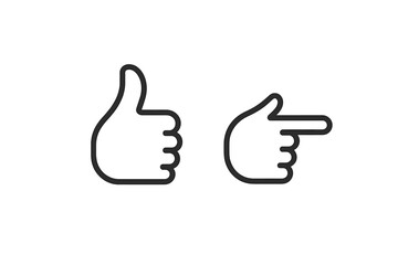 Vector illustration of a thumbs up and a pointing hand icon for positive feedback and direction