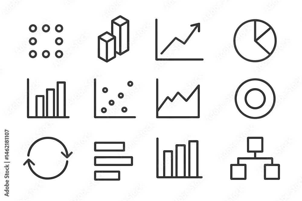 Poster vector illustration of various data visualization icons showcasing charts and graphs for business an