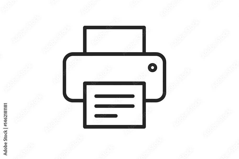 Poster icon illustrating a printer with output displaying printed document in a minimalist vector design su
