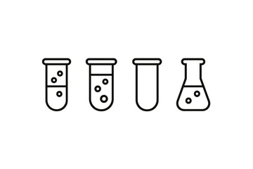 Vector illustration of laboratory glassware icons showcasing test tubes and a flask with bubbles