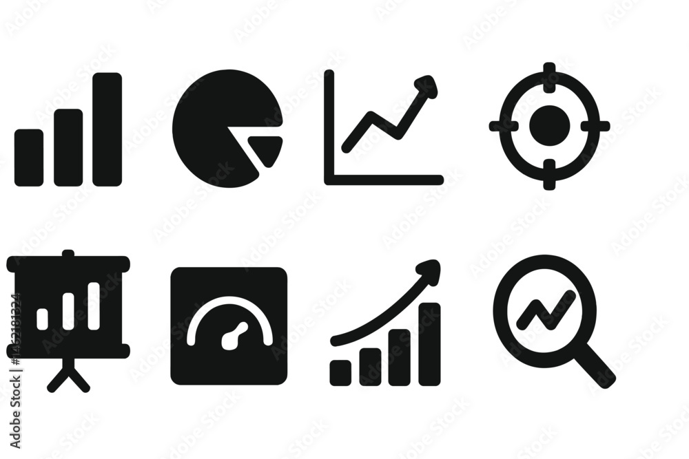 Poster vector illustration icons representing various data visualization concepts including graphs, charts,