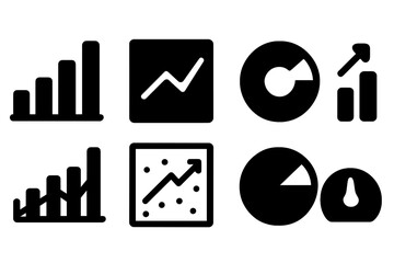 Vector illustration icons depicting various data visualization elements such as charts, graphs, and progress indicators for analytical purposes