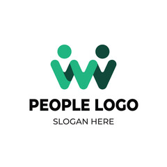 Community People Logo &ndash; Abstract W Shape with Human Figures in Green and Dark Teal