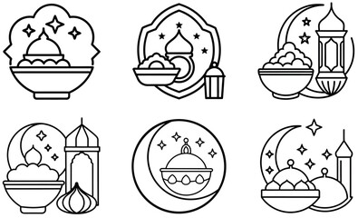 Ramadan Icons Set: Islamic Symbols and Treats