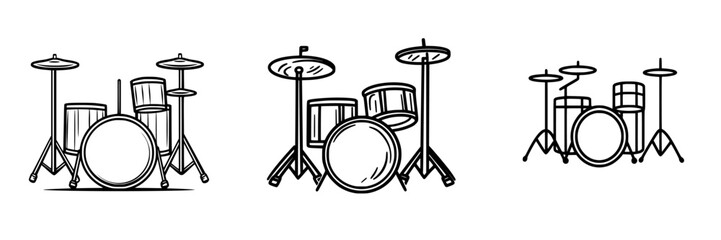 Vector illustration of various drum set designs showcasing different configurations and styles for musicians or music enthusiasts
