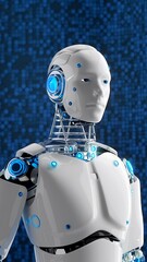 Fototapeta premium 3D humanoid AI robot metaverse cyberspace digital world background, revolution of AI artificial intelligence automated digital technology industry 4.0, artificial intelligence, 3D Humanoid art