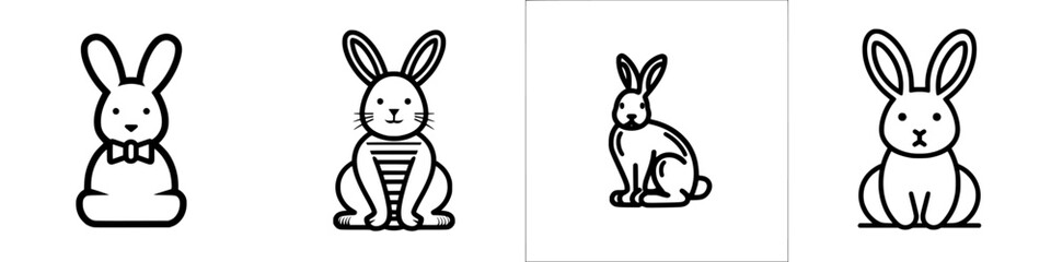 Obraz premium Cute vector illustration icons of various rabbit designs showcasing different poses and styles in simplistic line art