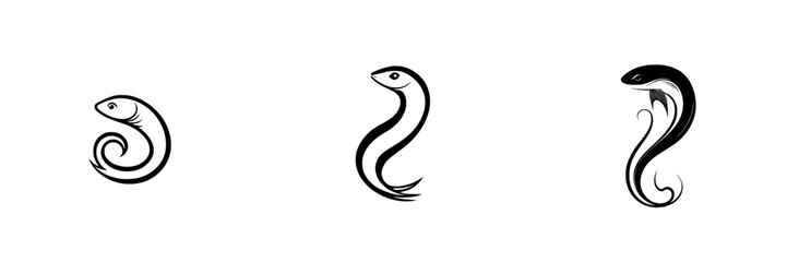 Elegant vector illustration of three distinct aquatic creatures with unique shapes and features showcasing their graceful movements