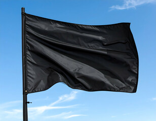 Black Flag Waving In Clear Blue Sky