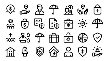Fototapeta premium Enhance your creative projects with this conceptual icon set created in a crisp flat linear style, suitable for branding, social media posts, and professional design kits