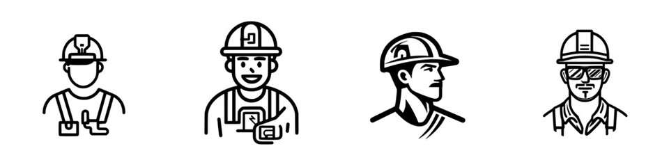 Vector illustration of construction worker icons representing different roles in the construction industry