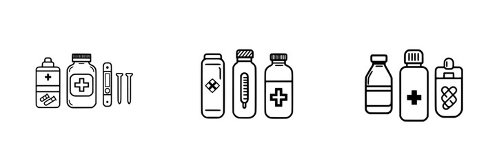 Obraz premium Vector illustration of various medical and pharmaceutical containers in a minimalist style suitable for healthcare design projects