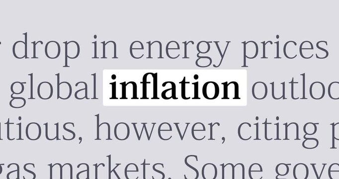 Word Inflation in the news titles across international media, overview of news, changing media headlines with Inflation theme, loop footage