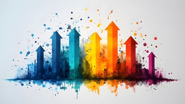 A dynamic and colorful infographic illustration showcasing business strategies and growth metrics
