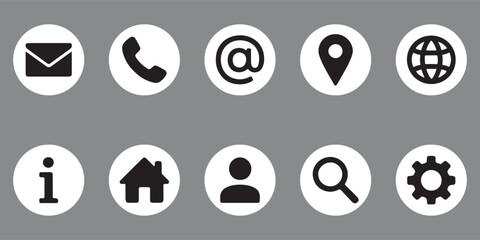 vector icons collection with envelope, phone, location, email, and more