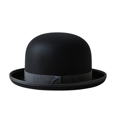 Classic Black Bowler Hat Isolated On Transparent Background