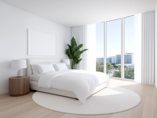 Modern, White Bedroom with City View