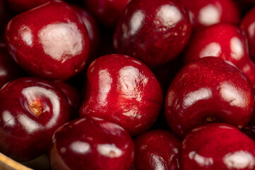ripe cherry berries closeup , cherry fruits on the kitchen table