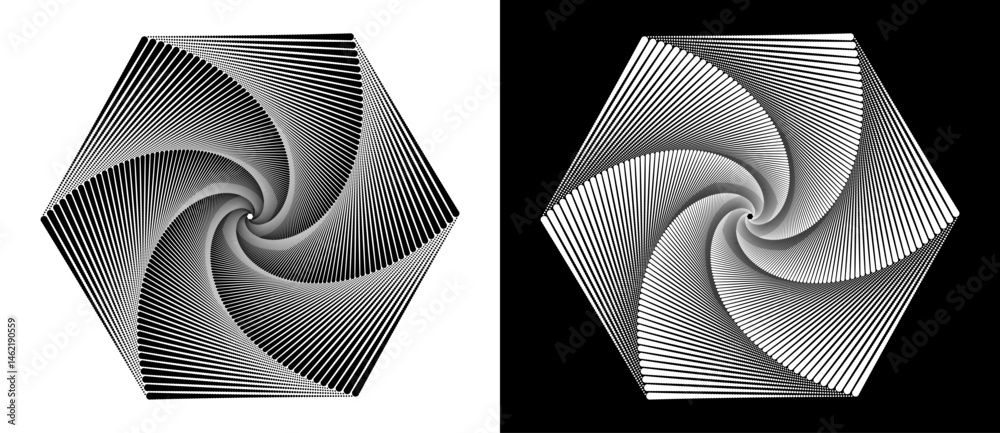 Aufkleber abstract background with halftone hexagon. art design spiral logo or icon. a black figure on a white