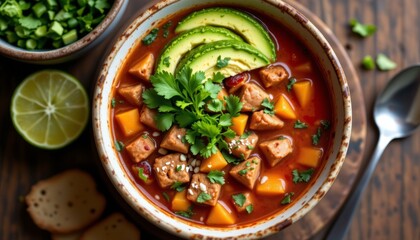 topped with fresh avocado, cilantro, and a squeeze of lime, this pozole soup is a bold and flavorful twist on a classic comfort food that will warm you from the inside out.