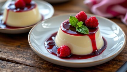 the combination of the rich, velvety texture of the panna cotta with the sweet and slightly tangy raspberry sauce creates a truly decadent treat for the senses.