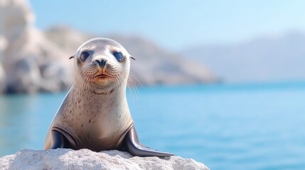 Seal pup on rock by water