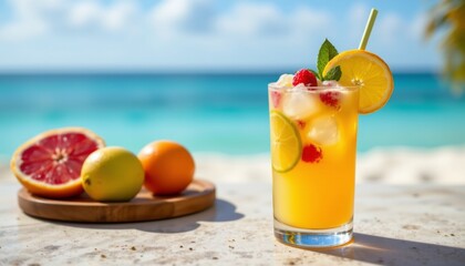 this cocktail is a delightful mix of fresh fruit juices and citrusy notes, creating a refreshing and tropical taste sensation that is sure to transport you to a sunny beach paradise.