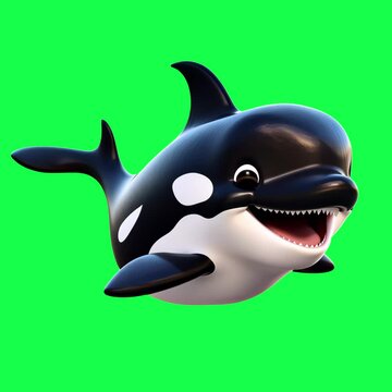 Playful cartoon orca illustration animation, transparent 4K video, green screen