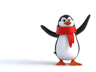 Adorable Cartoon Penguin Character with Scarf: Cute and Playful Winter-Themed Illustration