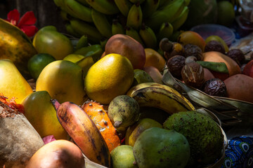 promienie słońca oświetlające owoce tropikalne