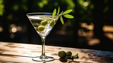 rustic martini glass with olive