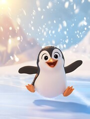 Adorable Cartoon Penguin: Playful Animated Character Brings Joy to Frozen Arctic Wonderland