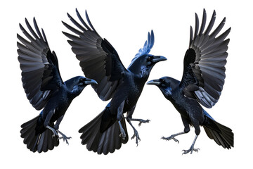 Obraz premium Three Black crow bird isolated on a transparent background