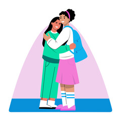 Flat illustration showing school friends meeting each other