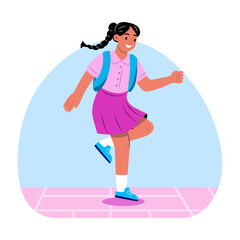 Flat style illustration showing a girl playing hopscotch