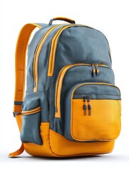 Fototapeta premium Vibrant Backpack with Multiple Compartments on a White Background, Ideal for Travel and School Use