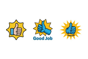 Yellow starburst thumbs up icon with blue accent