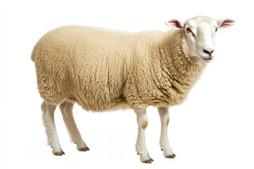 Fototapeta premium Lifelike sheep on clean white background, high-detail animal photography.