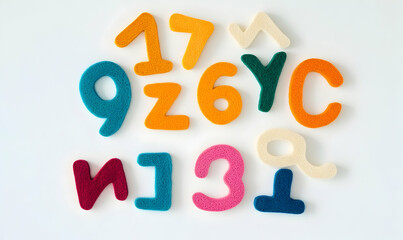 Colorful felt numbers and letters