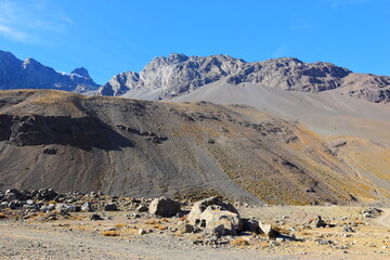 Cajon del Maipo - Embalse el Yeso area. San jose de Maipo, close to Santigao area. Lake view with...