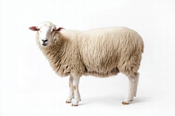 Fototapeta premium Lifelike sheep on clean white background, high-detail animal photography.