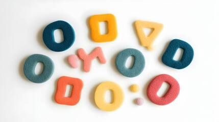 Fototapeta premium Colorful felt shapes on white background