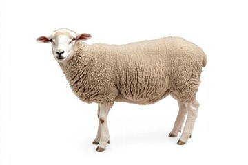 Fototapeta premium Lifelike sheep on clean white background, high-detail animal photography.