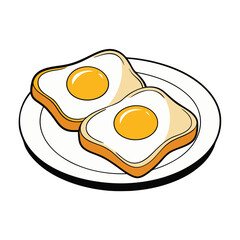 Breakfast with fried eggs outline illustration on white background