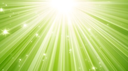 Bright Green Light Rays Background, Glowing Starburst, Abstract Radiance
