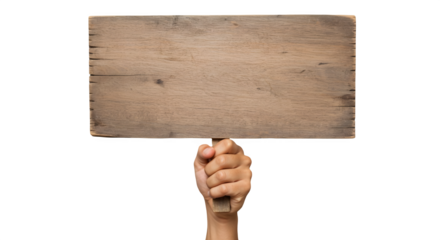 Hand holding a blank wooden sign. Perfect for your message!