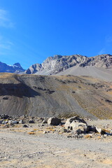 Cajon del Maipo - Embalse el Yeso area. San jose de Maipo, close to Santigao area. Lake view with...