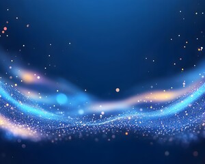 Obraz premium Abstract blue wave with glowing particles and bokeh